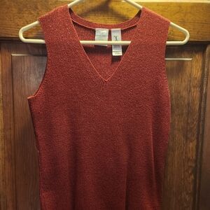 Red Metallic Emma James Sleeveless Sweater Petite
